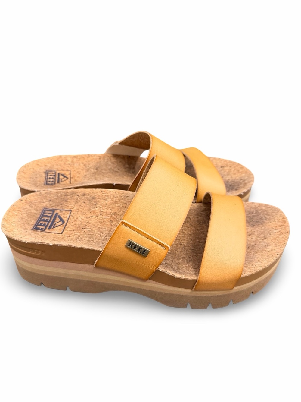 Reef Cushion Vista Higher Platform Slide Sandals Women's Size 7 Natural Tan